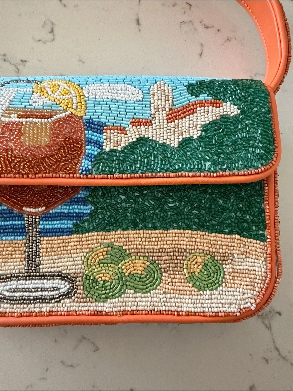 Staud Orange Spritz Beaded Tommy Bag vacation Italian embroidered aperol - Picture 2 of 11